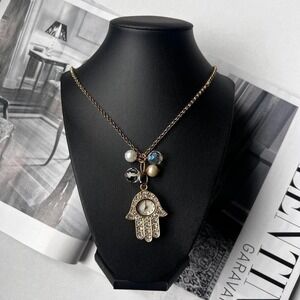 GOLD EVIL EYE WATCH PENDANT NECKLACE‎